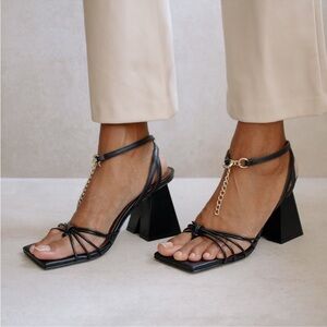 ALOHAS Black Strappy Chain Heels